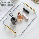 Axyaa Plastic Tray with Golden Handle: Transparent Nordic Storage Pallet for Home Kitchen