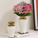 Axyaa Elegant White Ceramic Vase with Water Nourishing Rose Flower Arrangement