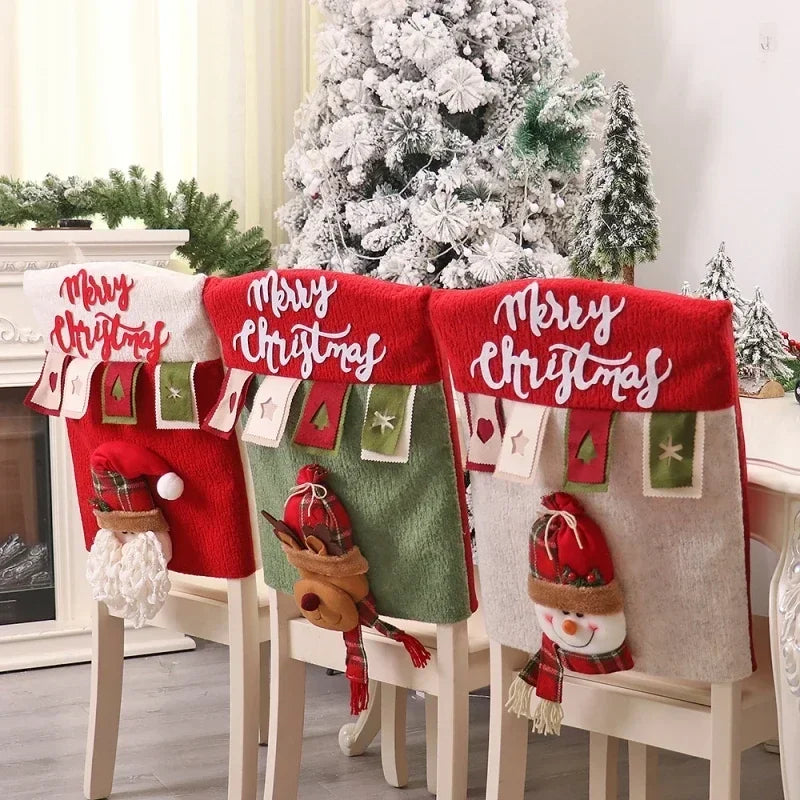 Axyaa Christmas Chair Cover Cartoon Santa Snowman Elk Festive Supplies