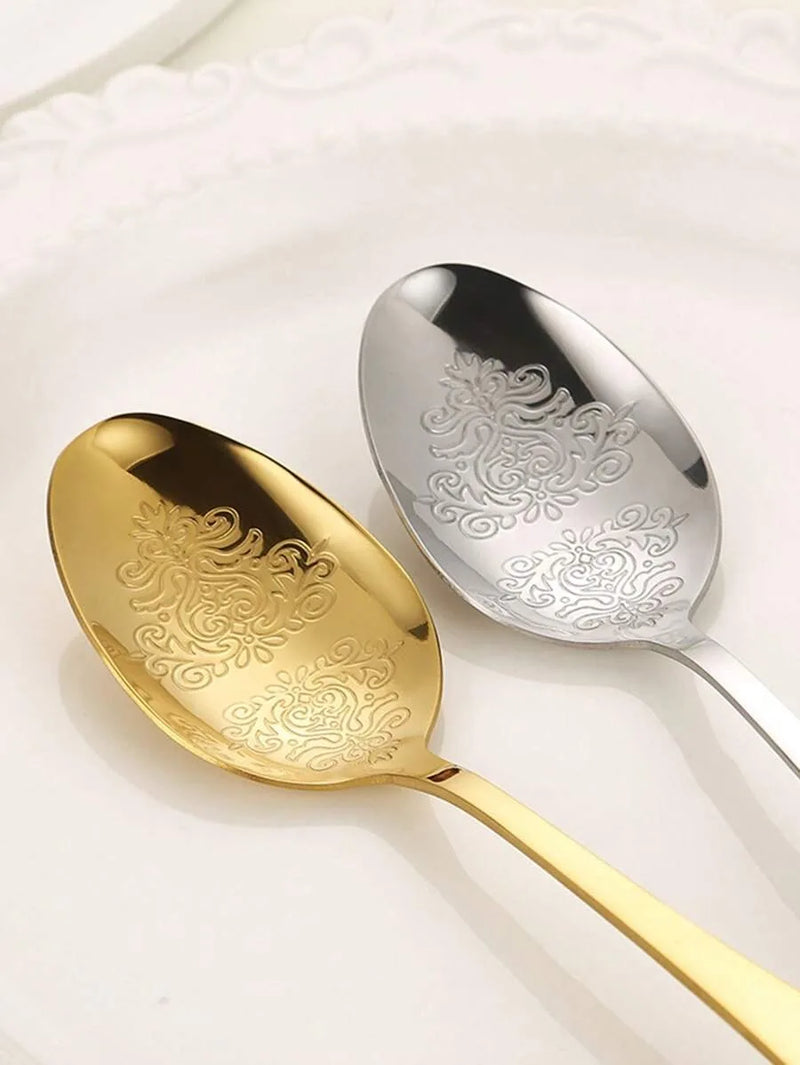 Axyaa Floral Pattern Stainless Steel Cutlery Set: Perfect for Kitchen, Dining Room, Hotel, Wedding.
