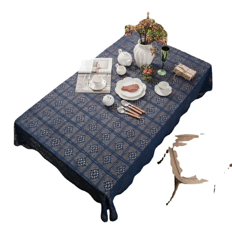 Axya Retro Crochet Tablecloth | Knitted Hollow Coffee Table Cover | Shooting Background Fabric