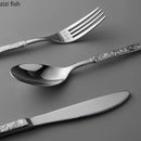 Axyaa Stainless Steel Stone Pattern Dinnerware Set Knife Fork Spoon Kitchen Tools