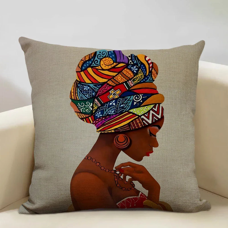 Axyaa African Lady Oil Painting Pillow Case Home Sofa Art Decoration Cover