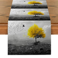 Axyaa Yellow Tree Birds Table Runner for Kitchen Dining Wedding Party