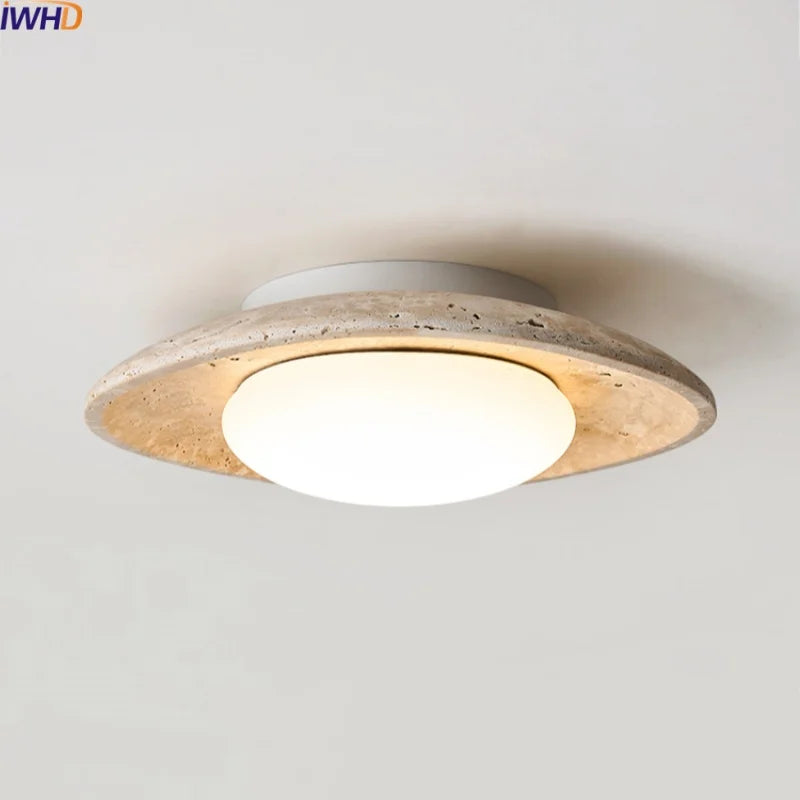 Axyaa Nordic LED Stone Ceiling Lamp - Yellow Travertine Finish