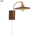 Axyaa Walnut Wood LED Wall Light Fixture Glass Pull Chain Switch