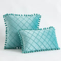 Velvet Green Pompom Throw Pillow Covers - Elegant Axyaa Cushion Case for Christmas Home Decor
