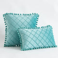 Velvet Green Pompom Throw Pillow Covers by Axyaa - Elegant Cushion Case for Christmas Home Decor
