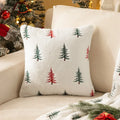 Axyaa Christmas Tree Embroidery Rabbit Fur Plush Pillowcase for Festive Decor