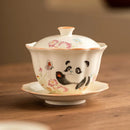 Axyaa Lotus Petal Ceramic Kung Fu Tea Set Bowl: High-end Single Butterfly Cover