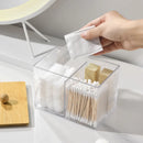 Axyaa Acrylic Qtip & Swab Holder with Bamboo Lids - Clear Apothecary Canister Jar