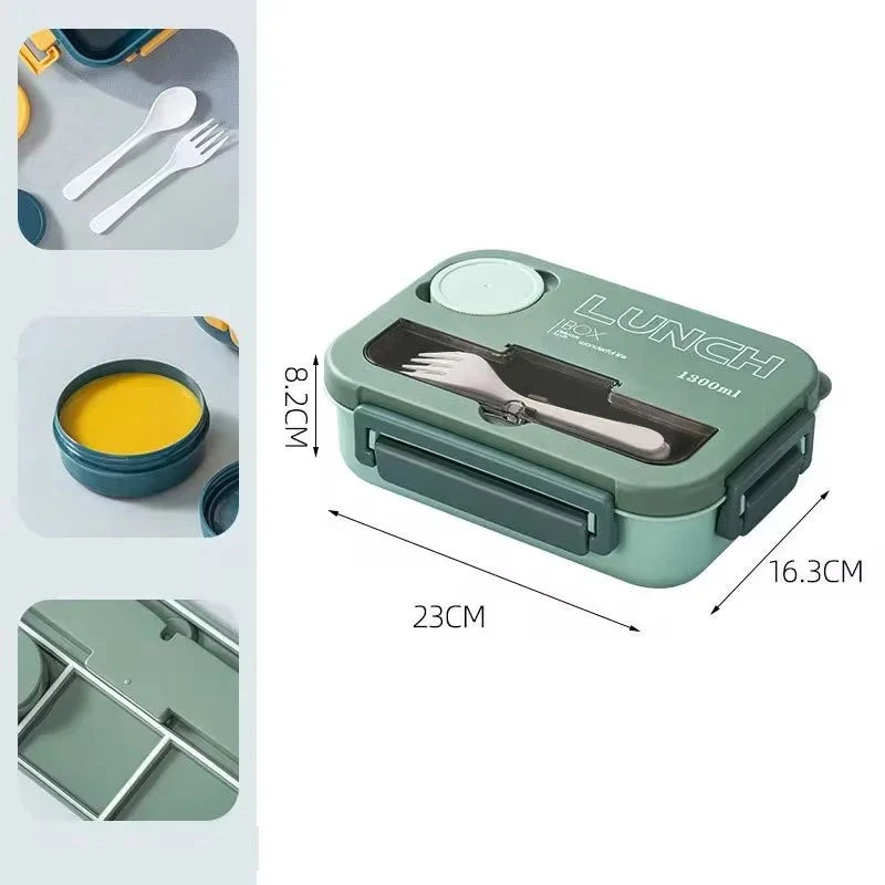 Axyaa 1300ML 4Grids Lunch Box: Tabieware, Microwavabie, Dishwasher Safe Bento Box
