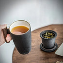 Axyaa Retro Ceramic Tea Cup with Wooden Handle, Large Capacity Filter Mug