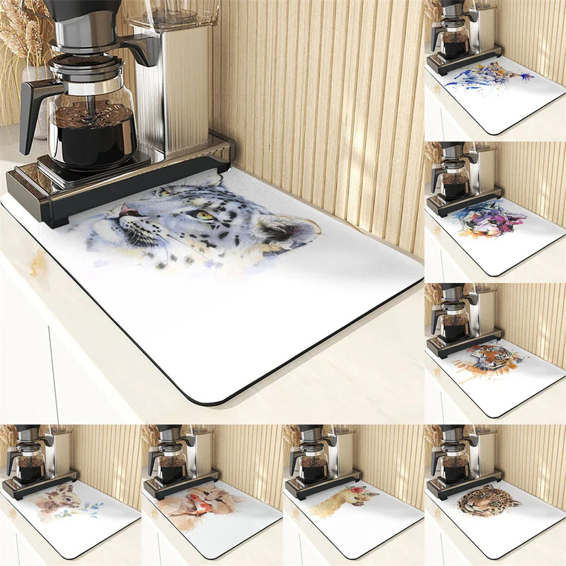 Axyaa Cheetah Print Absorbent Drying Mat & Coasters Set
