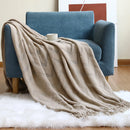 Axyaa Luxury Caramel Knitted Throw Blanket with Wave Tassels