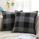 Axyaa Plush Check Pillow Covers Set Cream White for Bed & Sofa