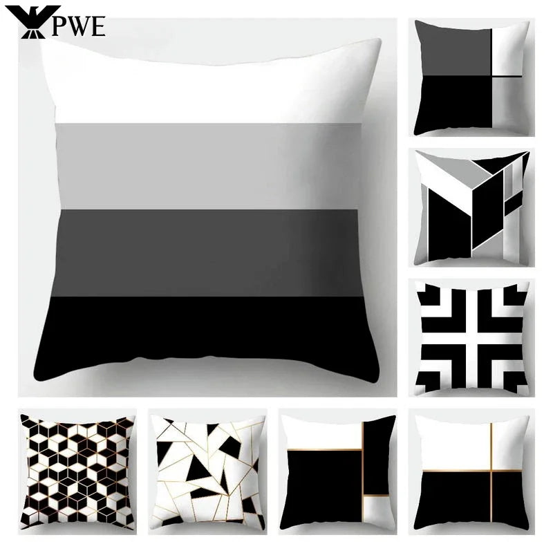Axyaa Black White Modern Cushion Cover 45x45cm Polyester Decorative Pillow Case
