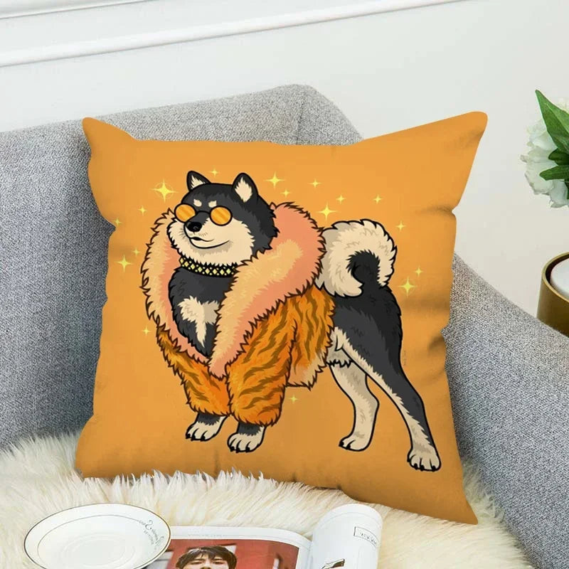 Axyaa Shiba Inu Cushion Cover 45x45cm for Bed or Chair Decor