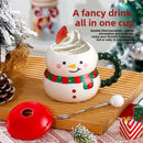 Axyaa Festive Ceramic Coffee Cup Set with Lid, Spoon, Cute Santa Claus Snowman Design