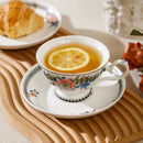 Axyaa Peony Gold Rim Porcelain Coffee Cups and Saucers Vintage Ceramic Mug