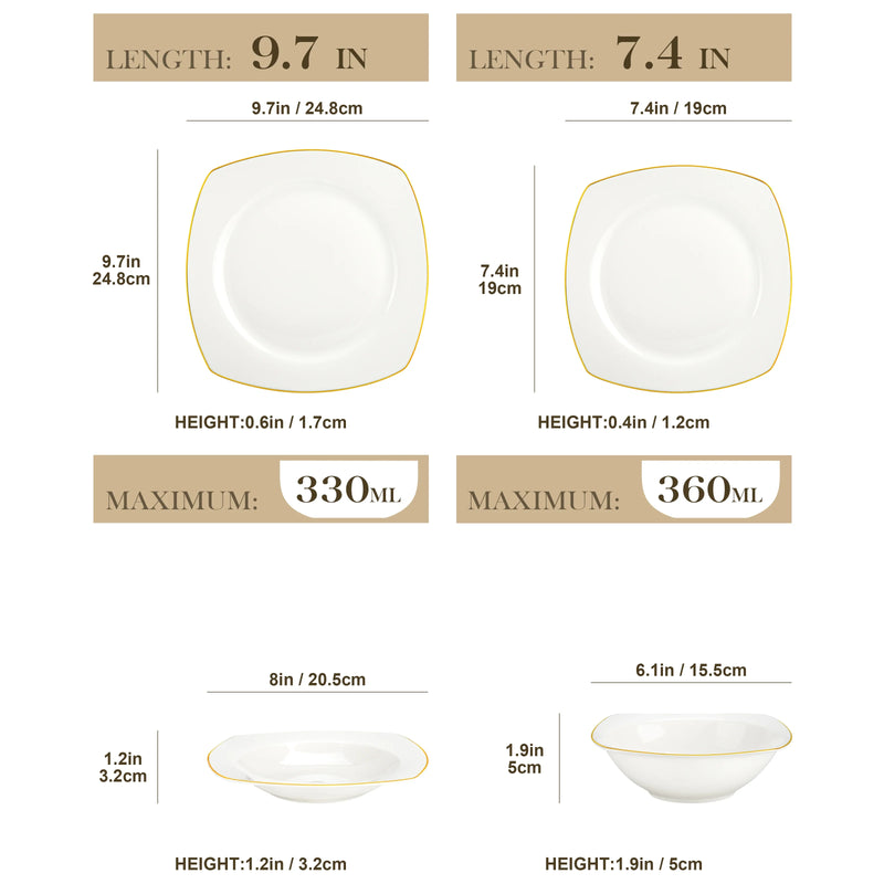 Axya White Porcelain Tableware Set for 4/8: Dinner, Dessert, Soup, Bowl Plate Set