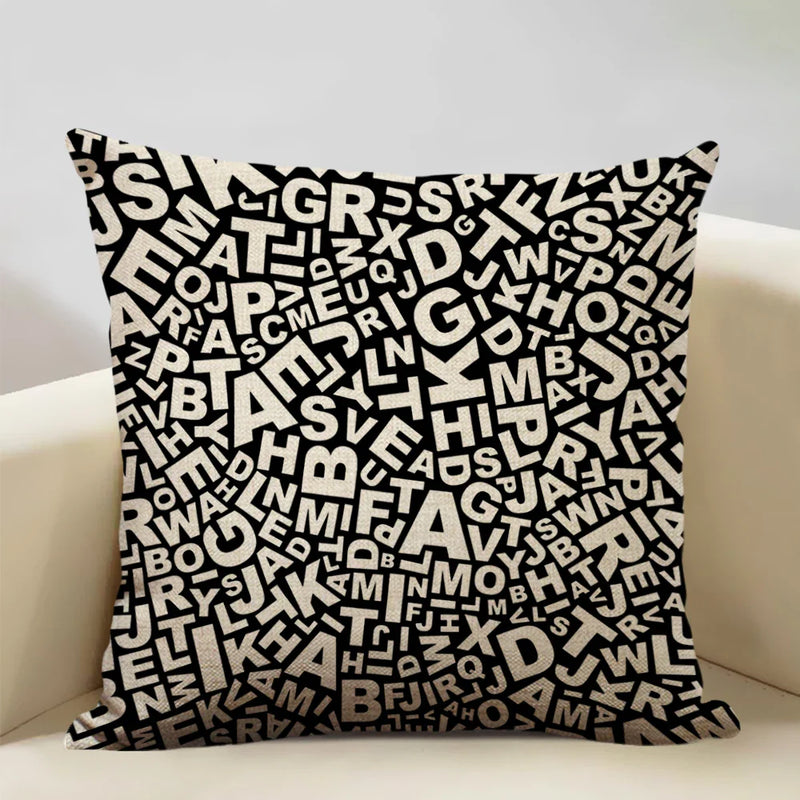Axyaa Black White Yellow English Letter Design Linen Pillowcase 45x45cm