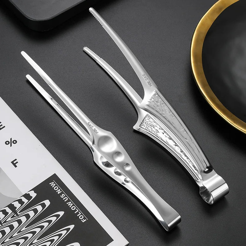 Axyaa Stainless Steel Double-Sided Food Clip - Kitchen Essential for Cooking and Grilling