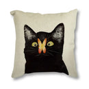 Black Cat & Butterfly Print Linen Cushion Cover by Axyaa - 45x45CM