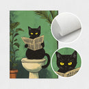 Funny Black Cat Wall Art Canvas Print by Axyaa - Retro Animal Toilet Poster