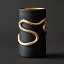 Axyaa Black Vase with Golden Snake and Geometric Knot Design
