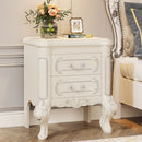 Axyaa Carved White Nightstand with 2 Drawers - Elegant Bedside Table for Bedroom