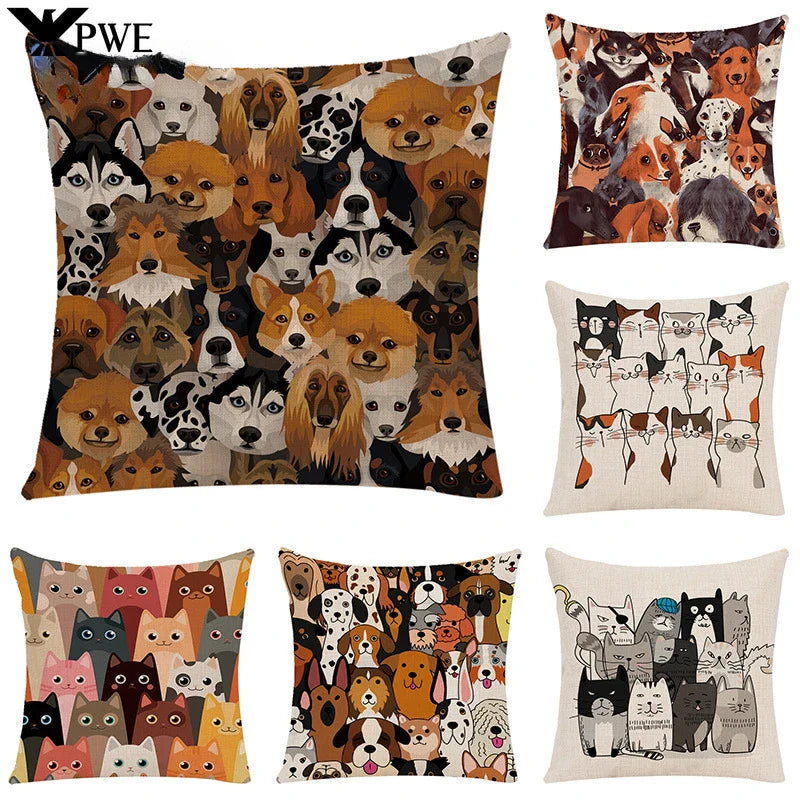 Axyaa Cartoon Animal Linen Throw Pillow Case for Home Living Room Sofa Decor