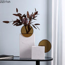 Axyaa Geometric Marble Vase: Creative Acrylic Flowers Display, Room Aesthetic Decor