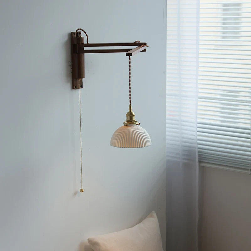 Axyaa Walnut Wood LED Wall Lamps Switch Ceramic Japan Style Kitchen Stair Light