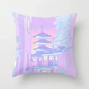 Pink Anime City Print Polyester Pillowcase 45x45cm for Bedroom Living Room by Axyaa.