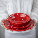 Axyaa Red & White Polka Dot Ceramic 12-Piece Dinnerware Set for 4
