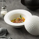 Axyaa Stone Pattern Soup Bowl with Lid | Ceramic Tableware for Molecular Cooking