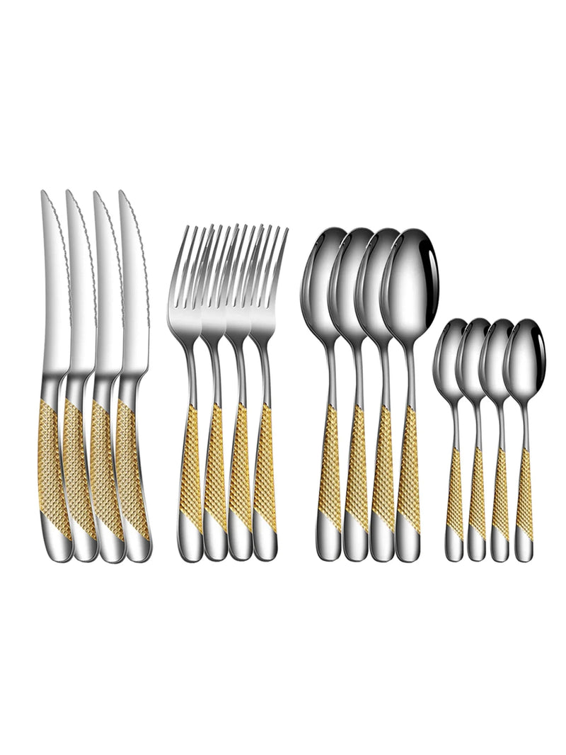 Axyaa 16-Piece Stainless Steel Cutlery Set - Knife Fork Spoon