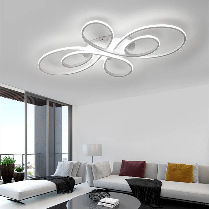 Nordic LED Ceiling Light Remote Control Chandelier for Living Room Bedroom in White/Black