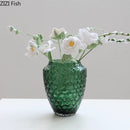 Axyaa Green Relief Glass Vase for Artificial Flowers Arrangement - Room Decor Aesthetic