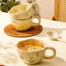 Axya Floral Ceramic Coffee Mug Office Juice Cup Handheld Water Tea Household Cup