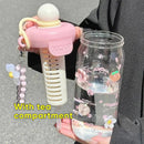 Axyaa Bow Flower Tea Glass w/ Straw Bottle, Cold Coffee Cup - Women's Drinkware