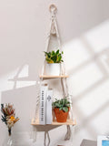Axyaa Wooden Bead 2-Tier Wall Shelf for Boho Home Decor