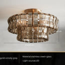 Axyaa Smoke Gray Glass Chandeliers: Classic Round Gold Lustres for Home Ceiling Lighting