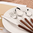 Axyaa Wooden Handle Flatware Set Stainless Steel Knife Fork Spoon Cutlery