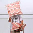 Bohemian Pink Geometric Tassel Throw Pillow Cover for Living Room Sofa by Axyaa