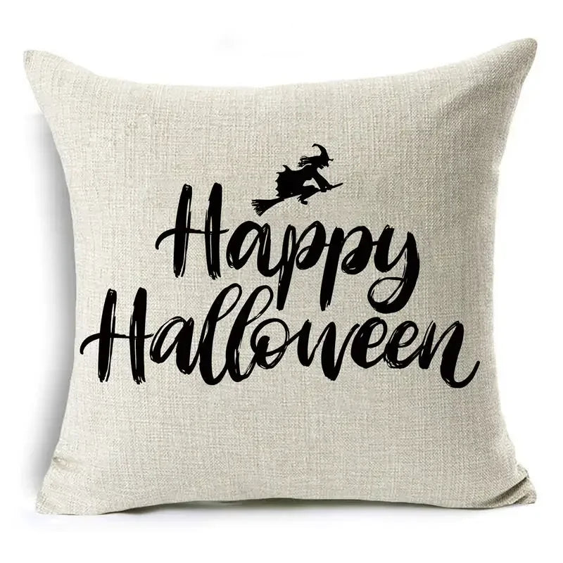 Axyaa Halloween Pattern Cushion Cover: Printed Linen Throw Pillow Case 45cm*45cm