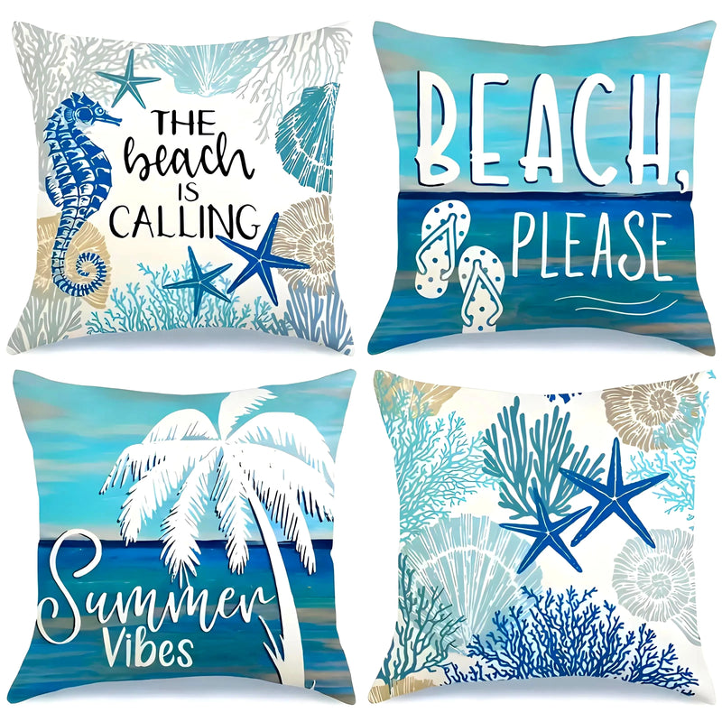 Axyaa Starfish Coconut Tree Pillowcase for Home Decor