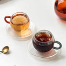 Axyaa High Temp Glass Coffee Cup & Saucer Set - 200ML