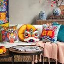 Axyaa 3D Lion Embroidery Velvet Tufted Cushion Pillow for Sofa, Home Decor